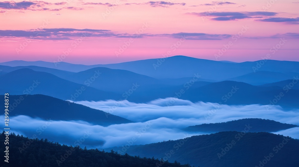 Fototapeta premium Sunrise over misty mountain range
