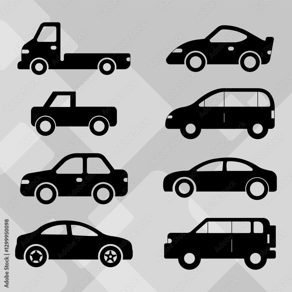 illustration Icons set silhouette side black color car illustration Icons set silhouette side black color car