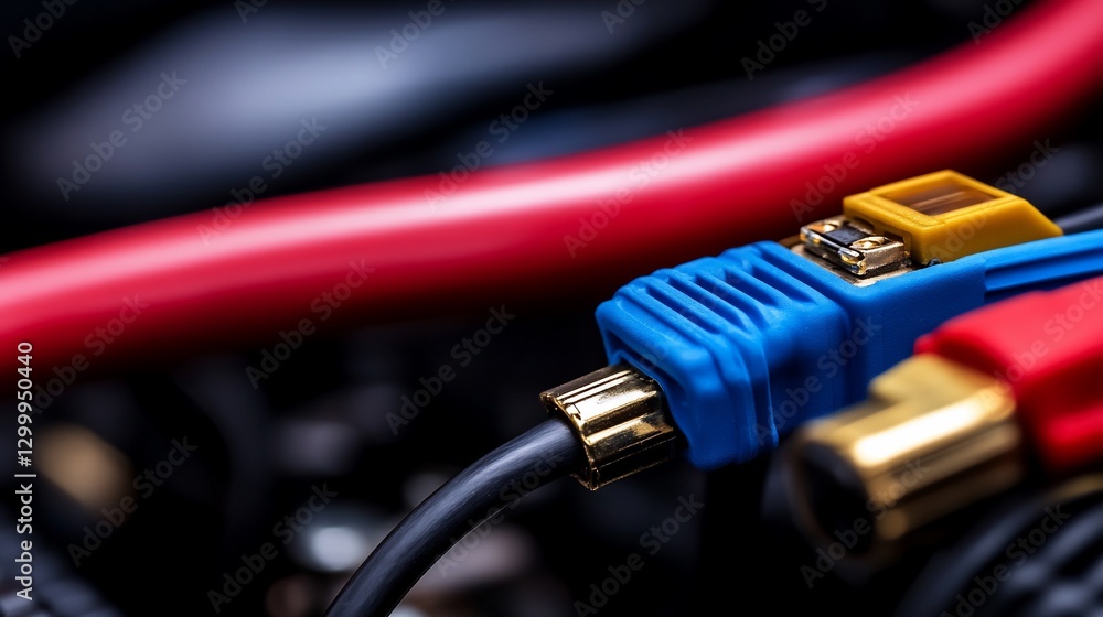 Close-up of Colorful Audio Cables: High-Fidelity Sound System Components Close-up of Colorful Audio Cables: High-Fidelity Sound System Components