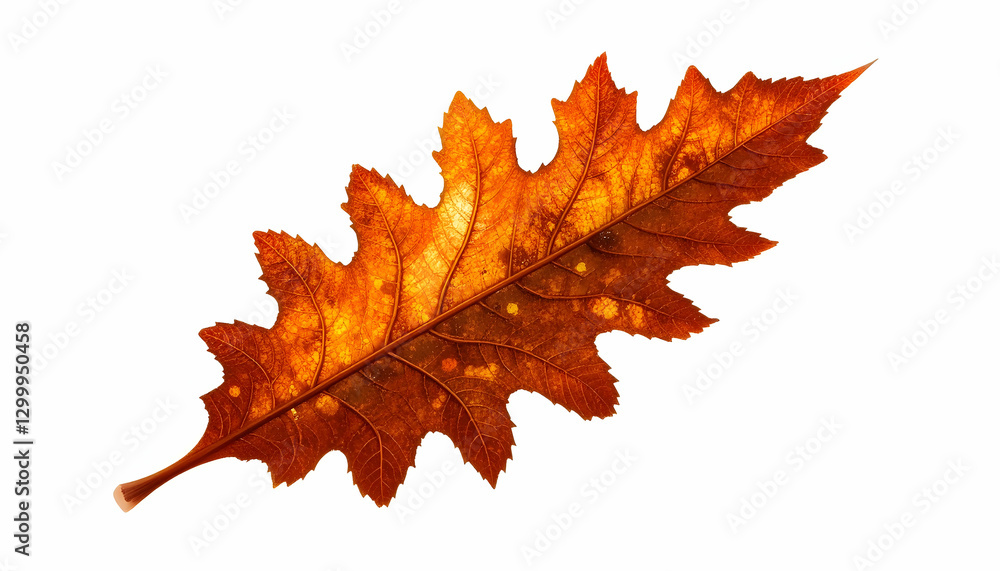 Isolated Brown Oak Leaf with Intricate Veins Detail Against White Isolated Brown Oak Leaf with Intricate Veins Detail Against White
