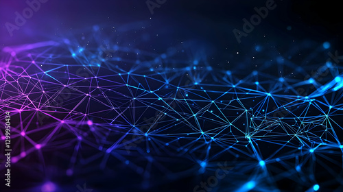 Obraz na płótnie Abstract digital network connection with blue and purple glowing lines and dots in dark space w salonie