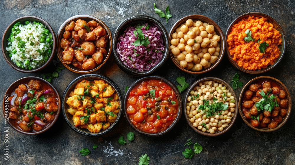 Bowls of diverse foods, colorful and varied. Use for ethnic food blogs, culinary variety sites, and global cuisine themes Bowls of diverse foods, colorful and varied. Use for ethnic food blogs, culinary variety sites, and global cuisine themes