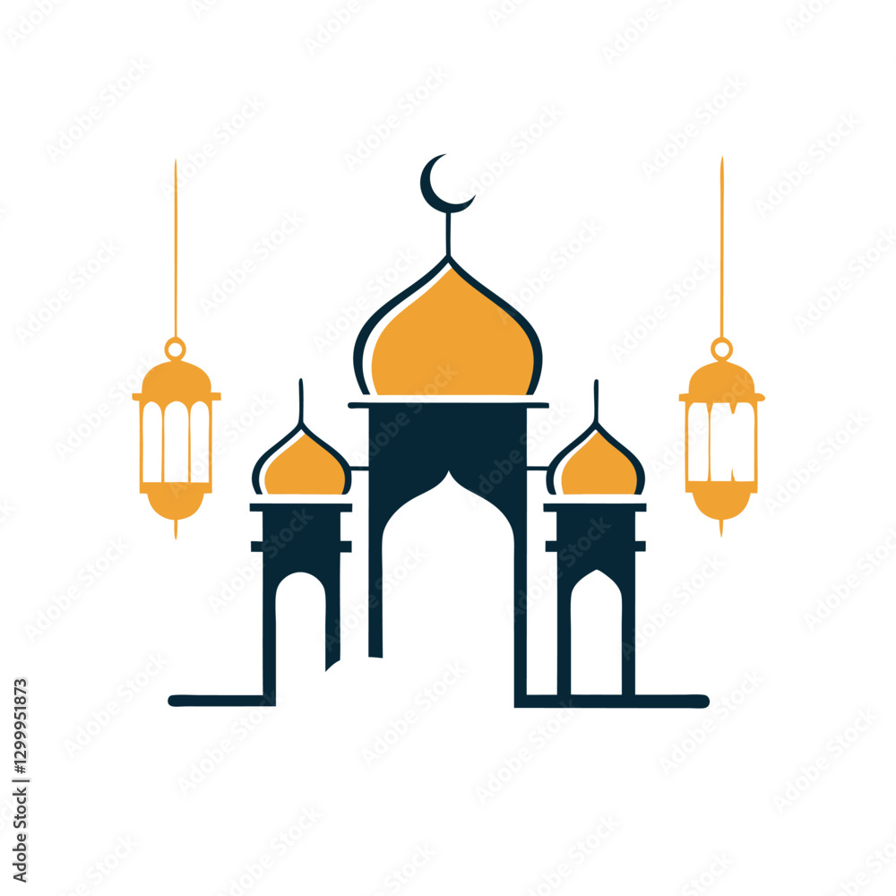 Elegant Mosque Illustration for Eid with Hanging Lanterns. Elegant Mosque Illustration for Eid with Hanging Lanterns.