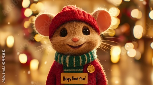 Wallpaper Mural Cheerful Mouse in Sweater Celebrating New Year Festivities Torontodigital.ca