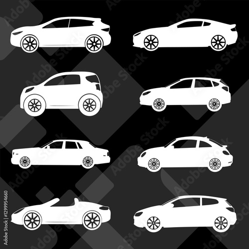 illustration Icons set silhouette side white color car