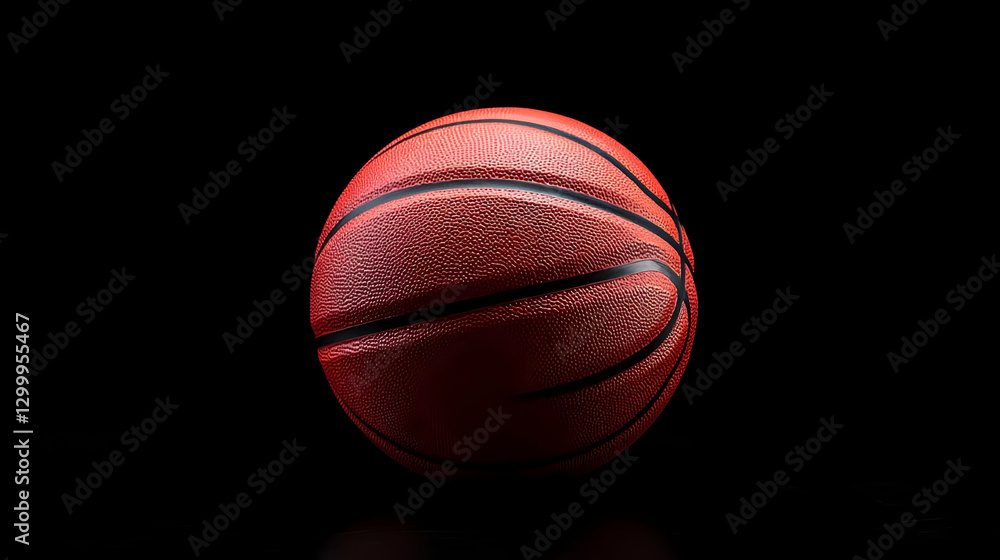 Fototapeta premium Red Basketball Texture Detail Against Black Background In Studio Lighting