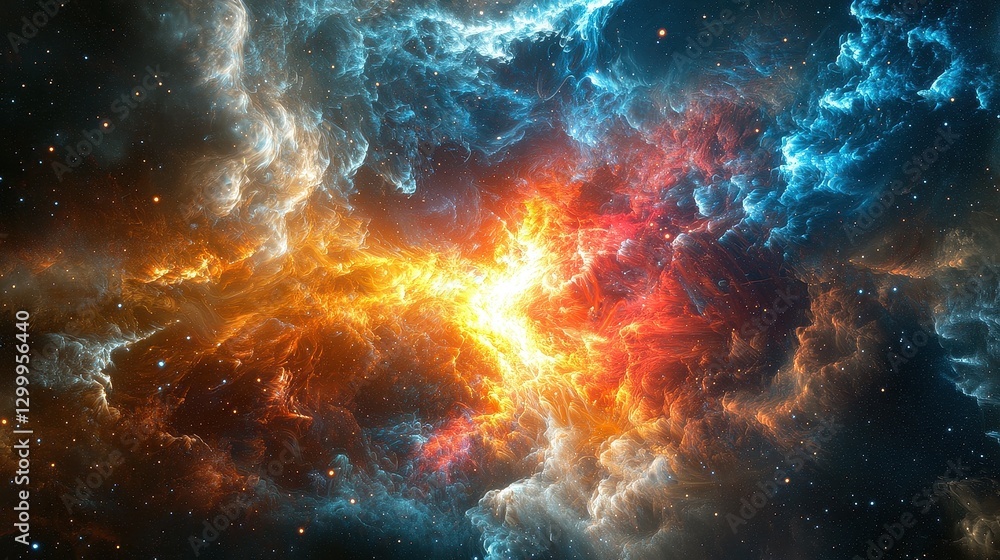 Fototapeta premium Cosmic Explosion in Vibrant Colors with Stars and Nebulas