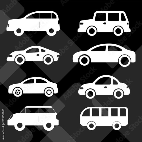 illustration Icons set silhouette side white color car
