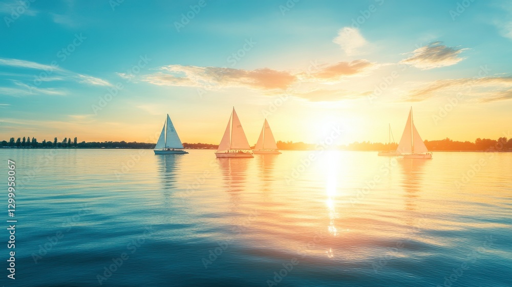 Naklejka premium Serene Yachting Experience on Calm Waters at Sunset
