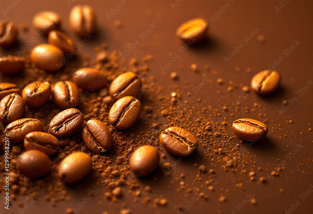 Roasted Coffee Beans and Ground Coffee Scattered Roasted Coffee Beans and Ground Coffee Scattered