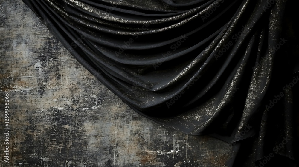 Fototapeta premium Dark Draped Fabric on Textured Background