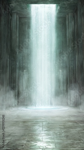 Bright Light Beam in a Dark Concrete Room