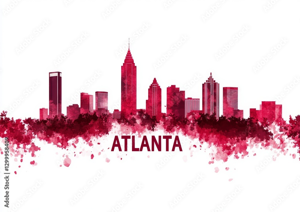 A red color silhouette of an Atlanta skyline. A red color silhouette of an Atlanta skyline.