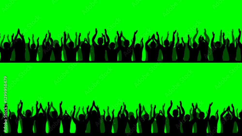 Crowd Silhouette Animation: Large Crowd of People Having Fun, Cheering, Clapping, and Celebrating at Sports Events, Concerts, Festivals, and Parties. Silhouette Over green Screen. Crowd Silhouette Animation: Large Crowd of People Having Fun, Cheering, Clapping, and Celebrating at Sports Events, Concerts, Festivals, and Parties. Silhouette Over green Screen.