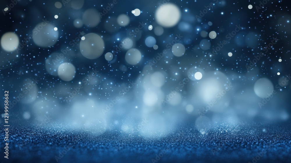 Blue glitter surface catches the light with blurred background orbs Blue glitter surface catches the light with blurred background orbs