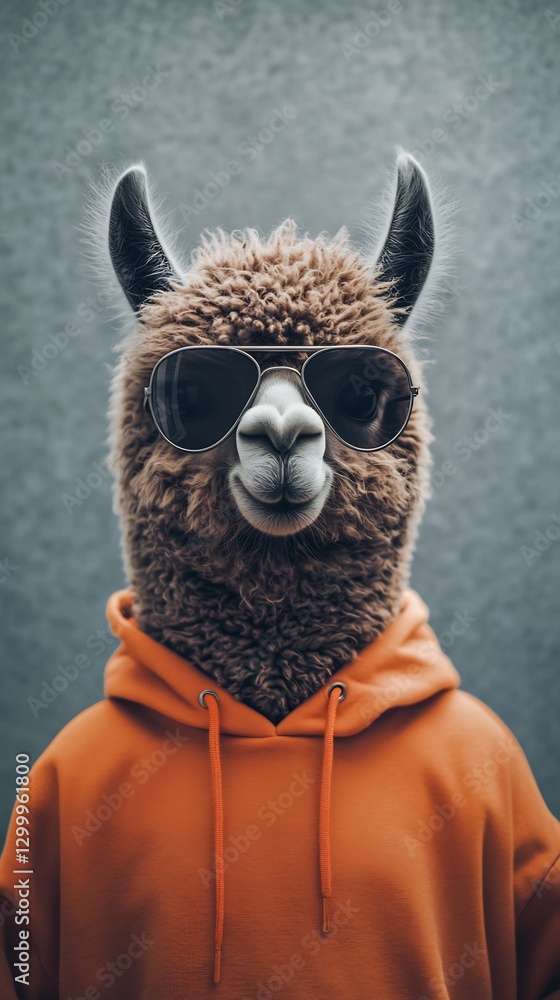 trendy llama in neon hoodie, silver aviators trendy llama in neon hoodie, silver aviators