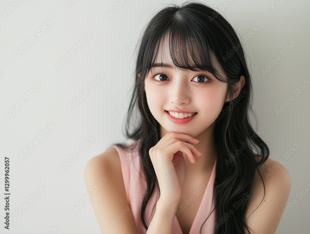 おねだりをするピンクの服をきた女性 おねだりをするピンクの服をきた女性