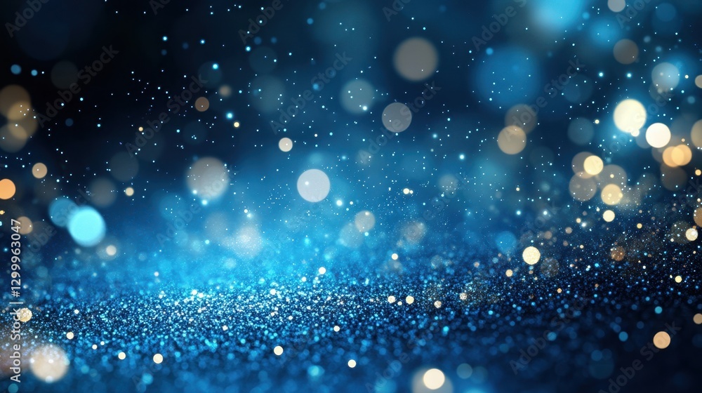 Obraz premium Sparkling glitter with blue and gold bokeh lights appear festive