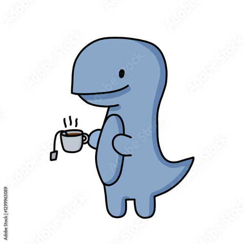 Cute Dinosaur Drinking Tea Sticker