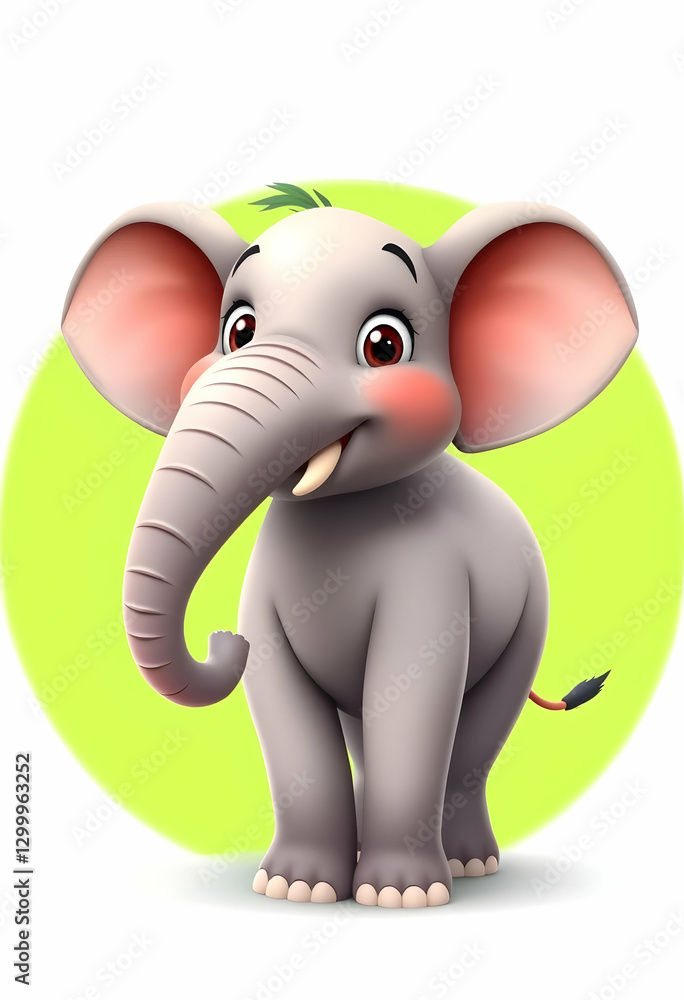 Naklejka premium Cute Elephant Cartoon Character Standing with a Green Background Circle