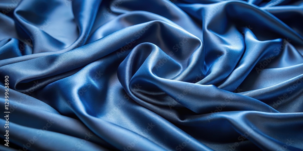 Fototapeta premium Silk pyjama fabric close-up with soft wrinkles and luxurious navy blue color