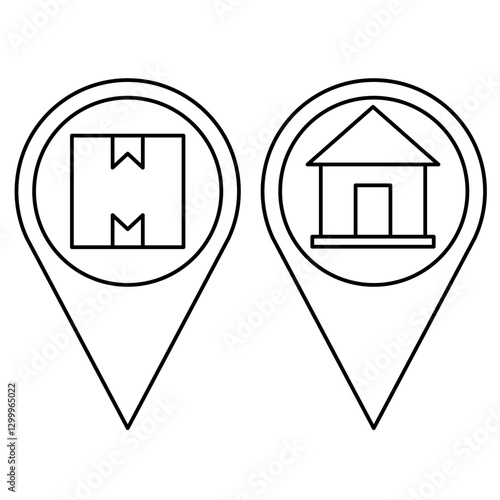 Free Download icon design of item location pin and home location pin in black line art style on white background - GFXLoad