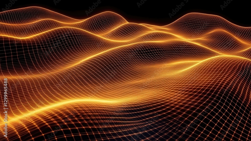 Fototapeta premium Rippling spacetime waves with glowing energy lines, revealing intricate gravitational patterns in the cosmos.