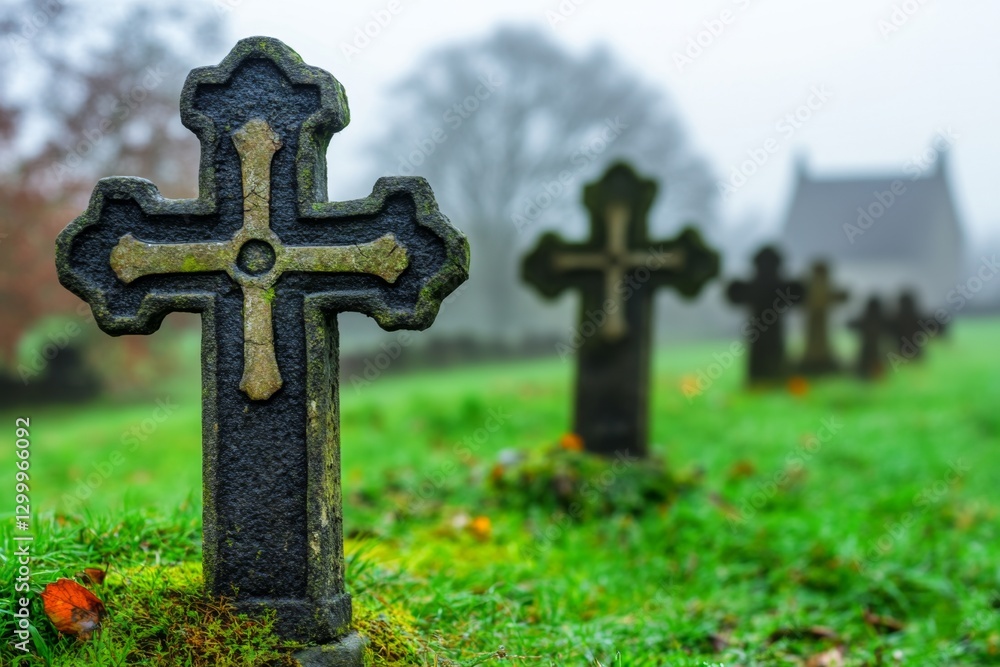 A cursed medieval village consumed by a dark fog, with ghostly figures emerging from the ruins A cursed medieval village consumed by a dark fog, with ghostly figures emerging from the ruins