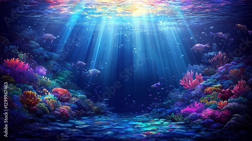 Underwater coral wonderland ocean depths digital artwork vibrant environment serene viewpoint nature concept