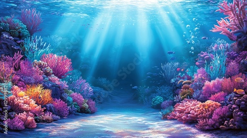 Breathtaking underwater coral reef ocean depths digital artwork vibrant marine life sunlit environment gigapixel view photo