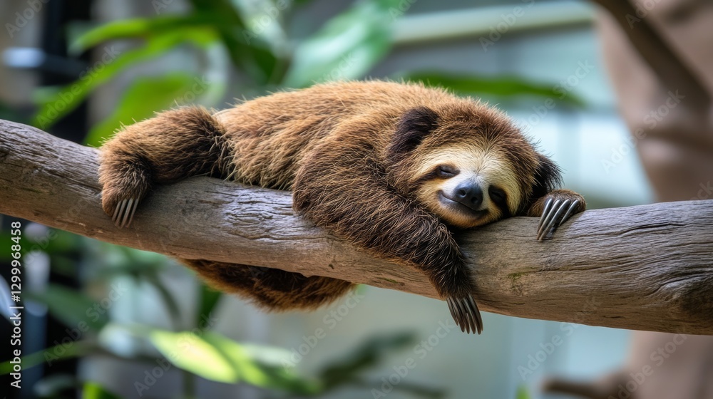 Fototapeta premium A sloth lazily sleep on a tree branch