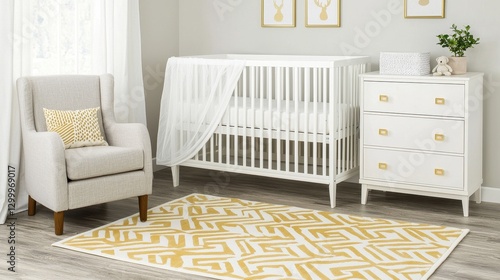 Stylish Scandi-Inspired Nursery with Crib and Cozy Armchair