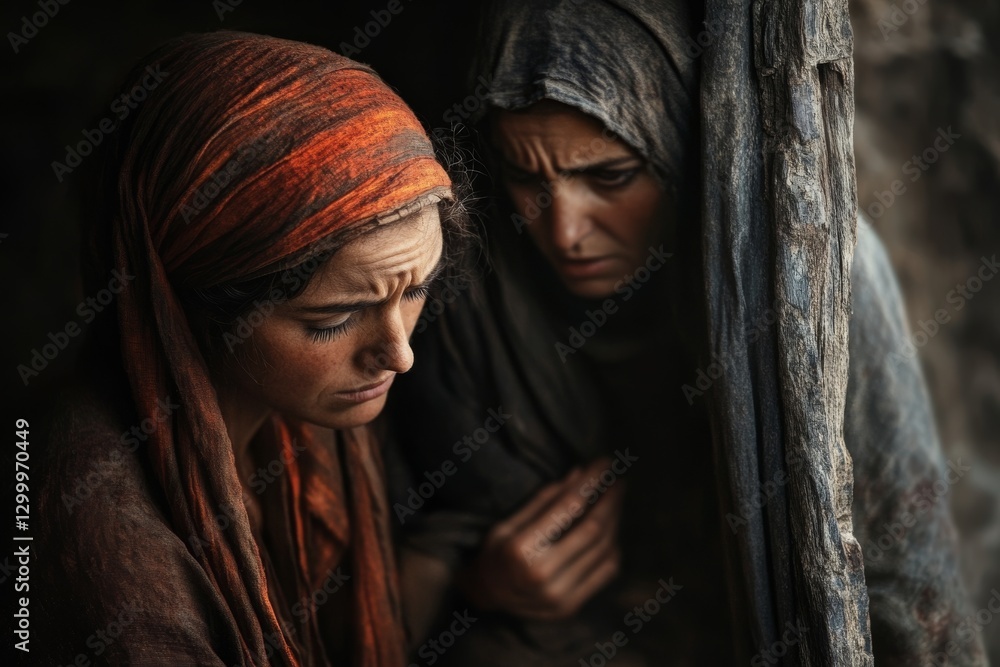 Rahab place a red cord out of her window, Bible story. Rahab place a red cord out of her window, Bible story.
