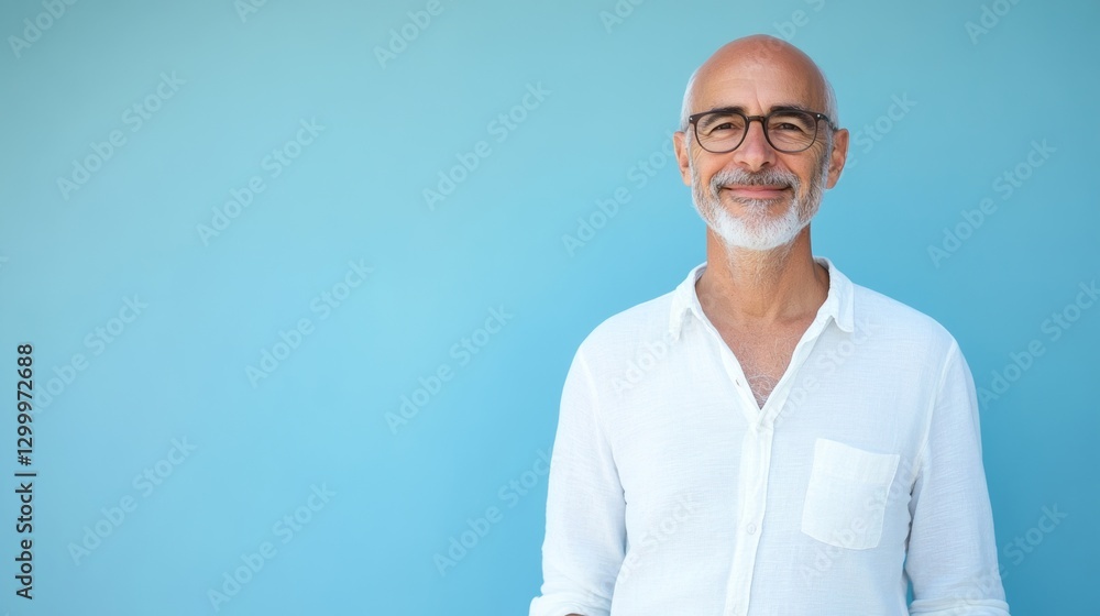 Portrait of a happy senior man, smiling kindly at the camera, wearing relaxed comfortable outfit Portrait of a happy senior man, smiling kindly at the camera, wearing relaxed comfortable outfit