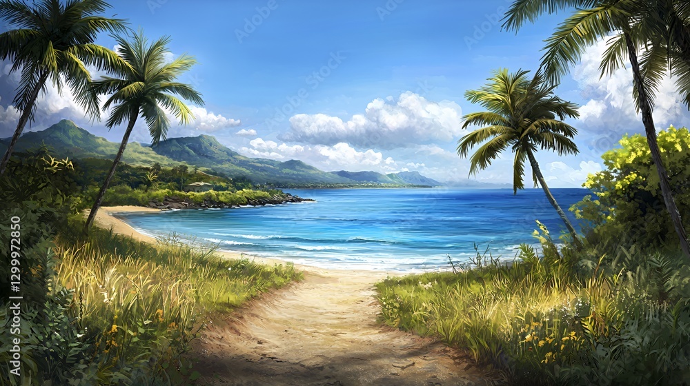 Obraz premium Tropical Beach Path Leading to Ocean