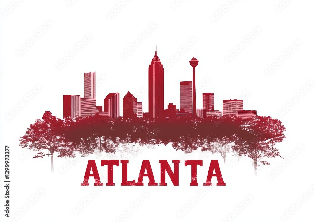 A red color silhouette of an Atlanta skyline. A red color silhouette of an Atlanta skyline.