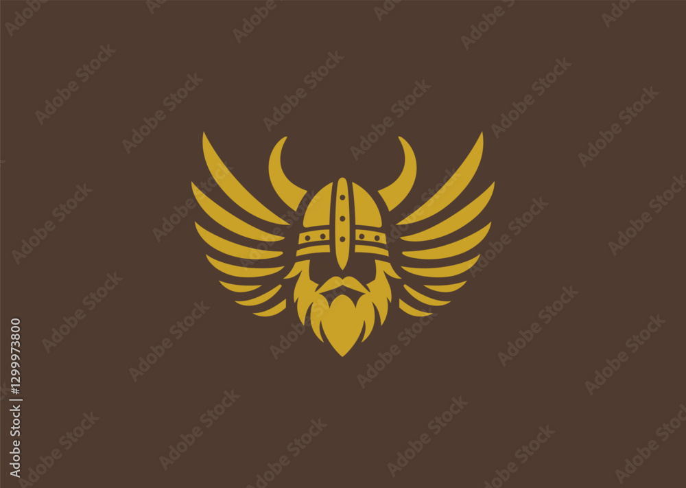 Fototapeta premium Winged Viking Helmet Logo – A Viking helmet adorned with wings, representing speed, valor, and mythology.