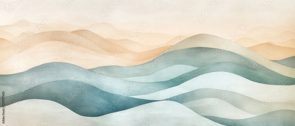 Obraz premium Serene abstract waves digital artwork tranquil environment soft color palette aesthetic viewpoint