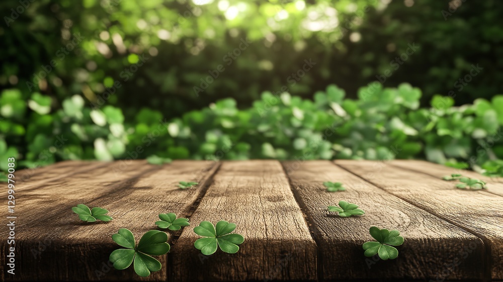 A sunlit wooden surface adorned with scattered shamrock leaves, set against a blurred green foliage backdrop, creating a natural and inviting scene.
A sunlit wooden surface adorned with scattered shamrock leaves, set against a blurred green foliage backdrop, creating a natural and inviting scene.