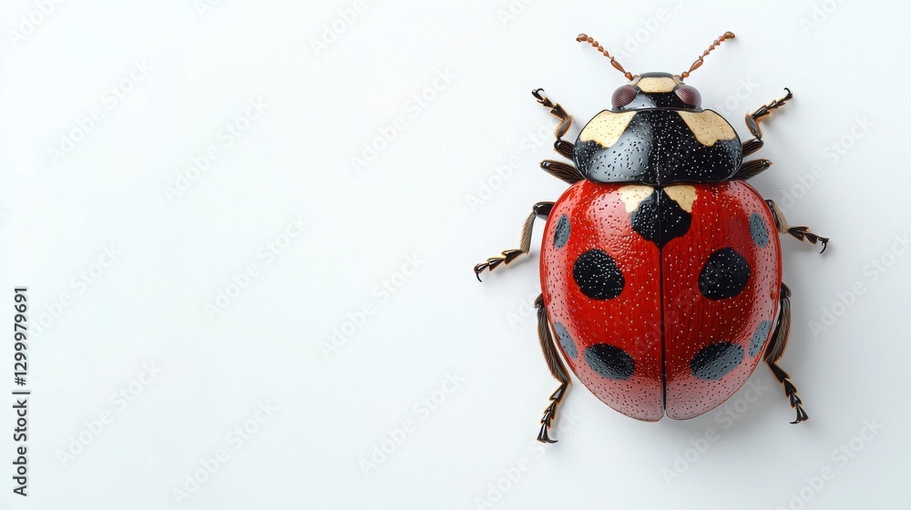 Fototapeta premium Ladybug insect on a white surface isolated with a clear view of its features and colors