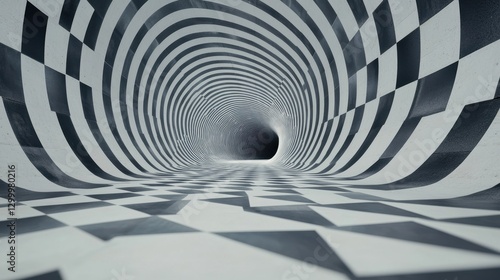 Wallpaper Mural Abstract Tunnel with Optical Illusion Patterns in Black and White Torontodigital.ca