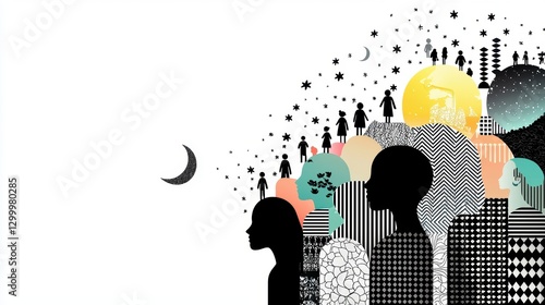 Silhouettes of people from various cultures standing together, their outlines merging seamlessly to form a unified image.