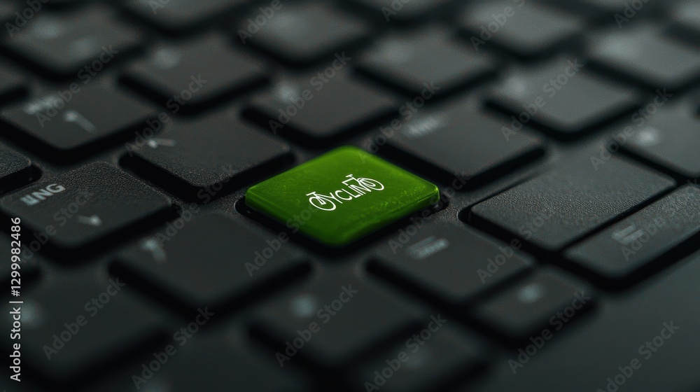 Bright Green Bicycle Key on Modern Black Keyboard for Cycling Lovers Bright Green Bicycle Key on Modern Black Keyboard for Cycling Lovers
