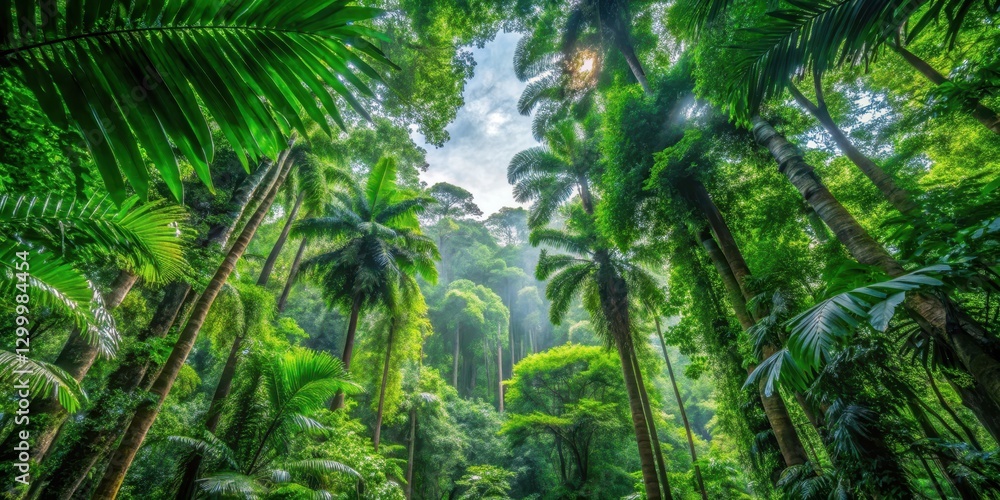 Lush canopies of towering trees in a dense tropical jungle , Jungle Leaves, August Lush canopies of towering trees in a dense tropical jungle , Jungle Leaves, August