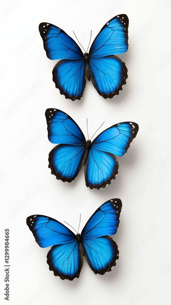 Fototapeta premium Trio of Azure Blue Butterflies in Delicate Flight Elegant Insect Art Beautiful Winged Wonders