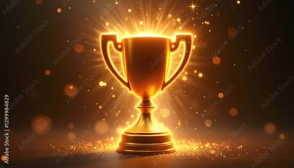 Golden trophy with glowing sparkles in the background. Golden trophy with glowing sparkles in the background.