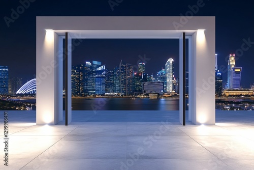 Night cityscape viewed through modern frame.
