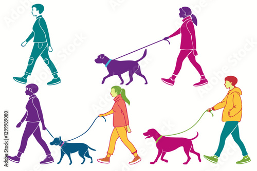 set of Walk with dog Silhouette vector illustration