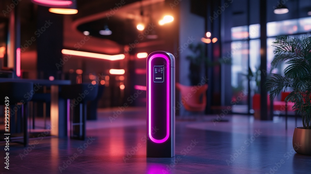 Neon Glow: Futuristic Charging Station in a Modern Lounge Neon Glow: Futuristic Charging Station in a Modern Lounge