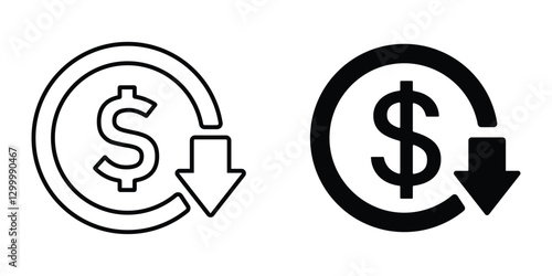 cost reduction icon vector. dollar decrease sign. profit decrease symbol. cost saving sign. vector illustration on transparent background